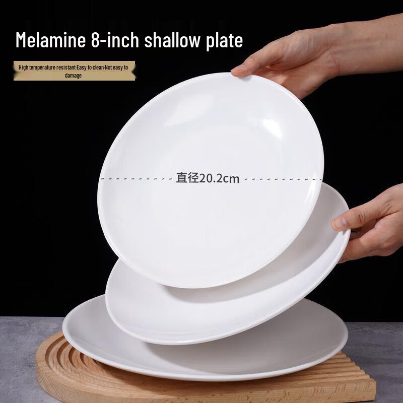 Commercial Melamine 8-inch Round Dinner Plates, 5-Pack