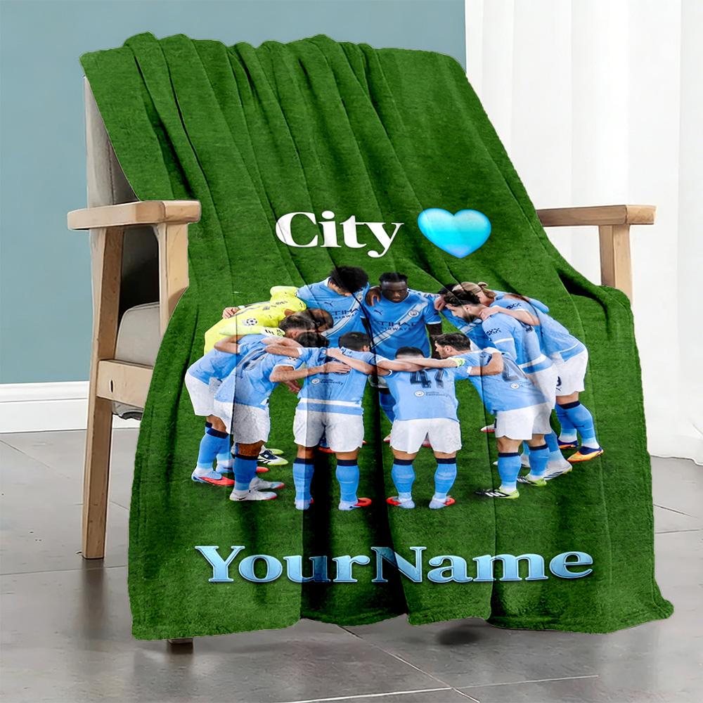 Manchester City Customize Your Name Blanket Lightweight Customizable Blanket Ultra-Soft Suitable for Bedding Picnics Office Chair Office All-Season Us