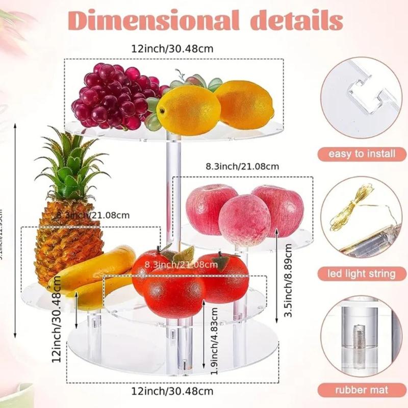 4 Tiered Acrylic Cupcake Holder Stand With LED String Light Dessert Display Tower For Wedding Birthday Party Decoration