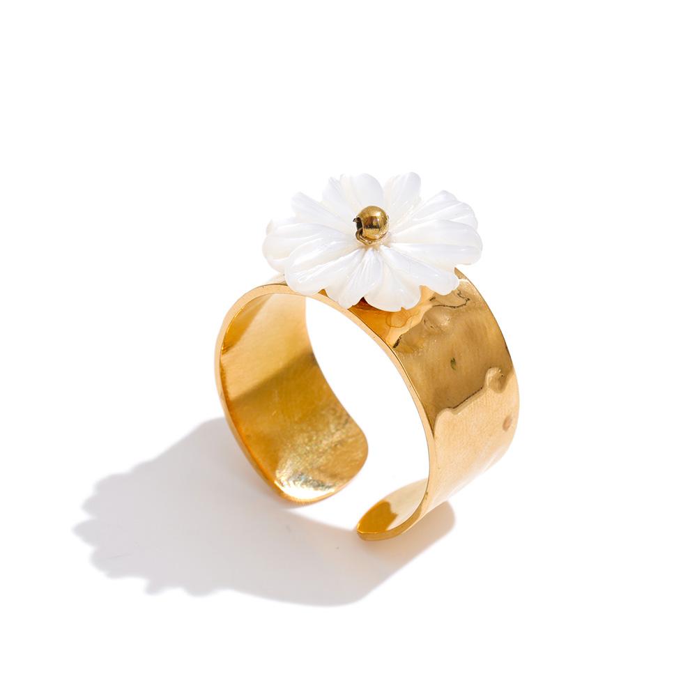 

Yhpup Adjustable New Stainless Steel Thicker Shell Flower Golden Open Ring for Women High Quality Charming Jewelry Accessories resizable