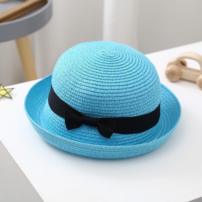 Fundă rotundă Pălărie de paie cu margine rulată Călărie de femeie pe plajă Protecție solară Pălărie de top pentru copii Pălărie cool de primăvară și vară