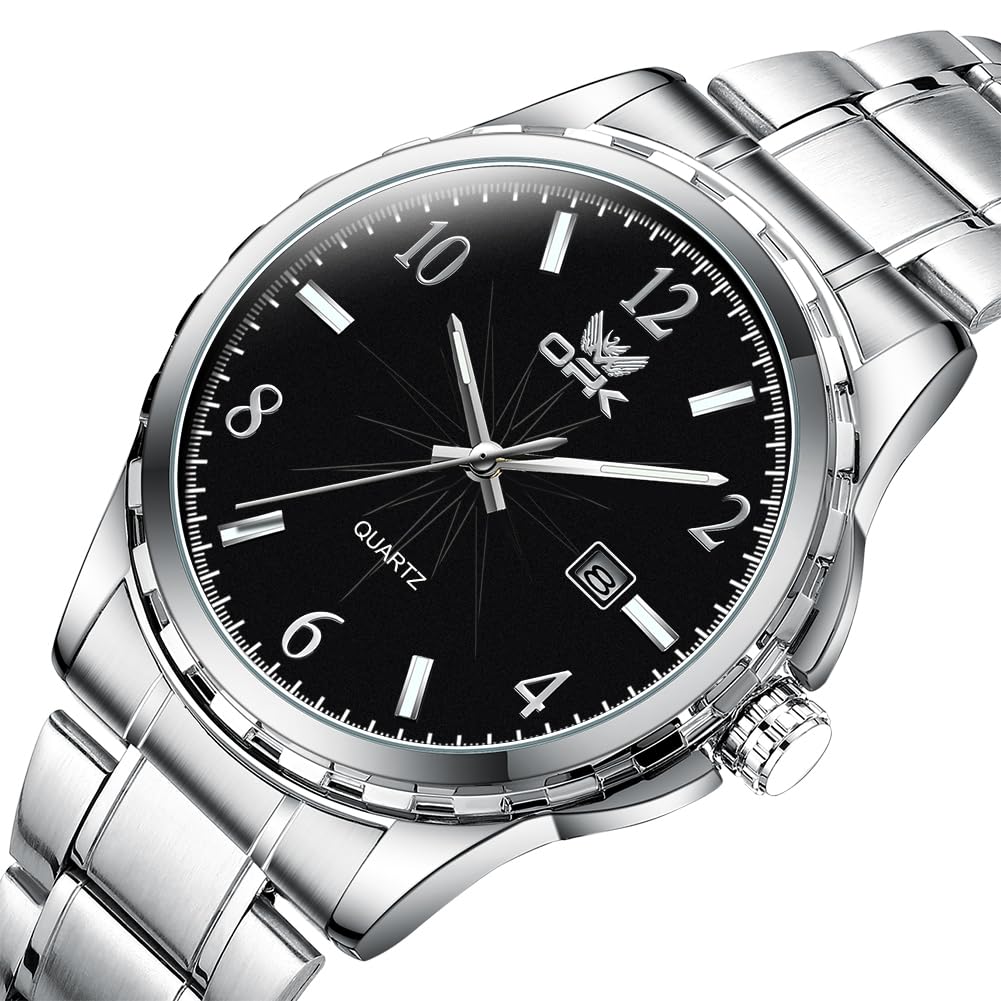 Tarih Göstergeli, Su Geçirmez, Parlak Tasarımlı, Şık, Kolay Okunur Rakamlı OPK Erkek Kuvars Saat, İş İçin Klasik Paslanmaz Çelik Saat,