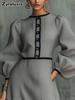 French Chic Gray Striped Knit Dress - New Autumn Style, Trendy & Elegant