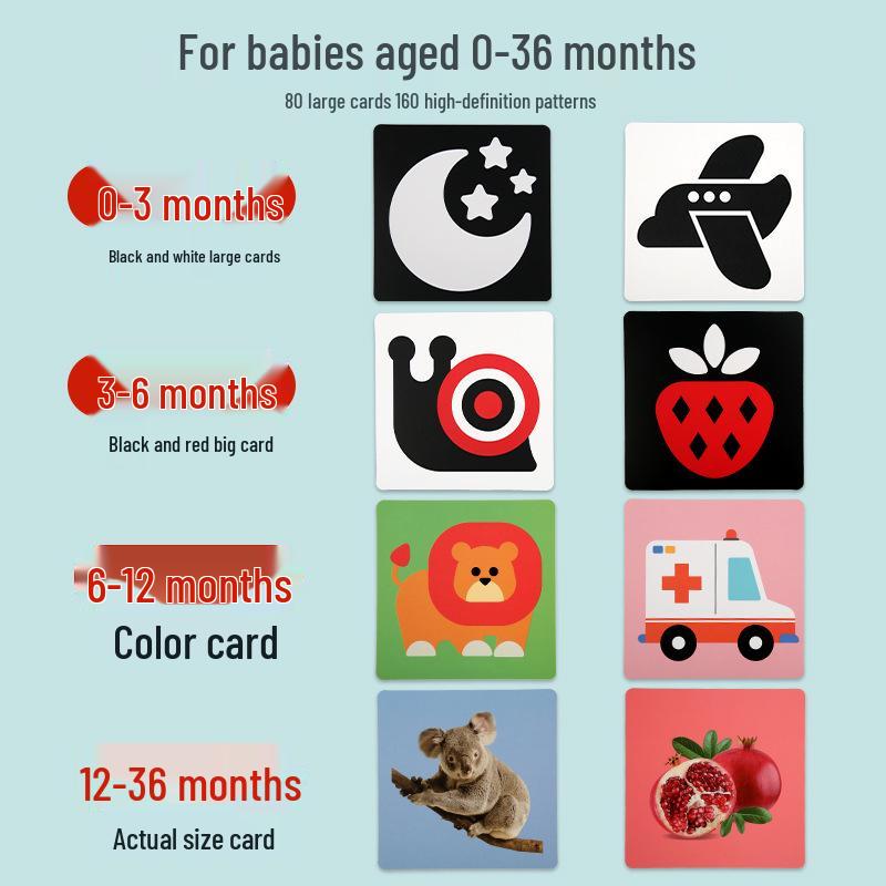 Black & White Visual Stimulation Cards for 0-36 Months: Baby Educational Flashcards for Early Development & Cognitive Training.