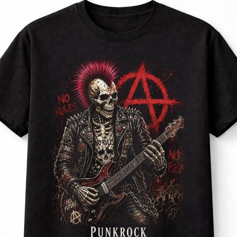 Punk Rock Skeleton Guitarist Anarchy Gothic Rock Unisex TShirt S