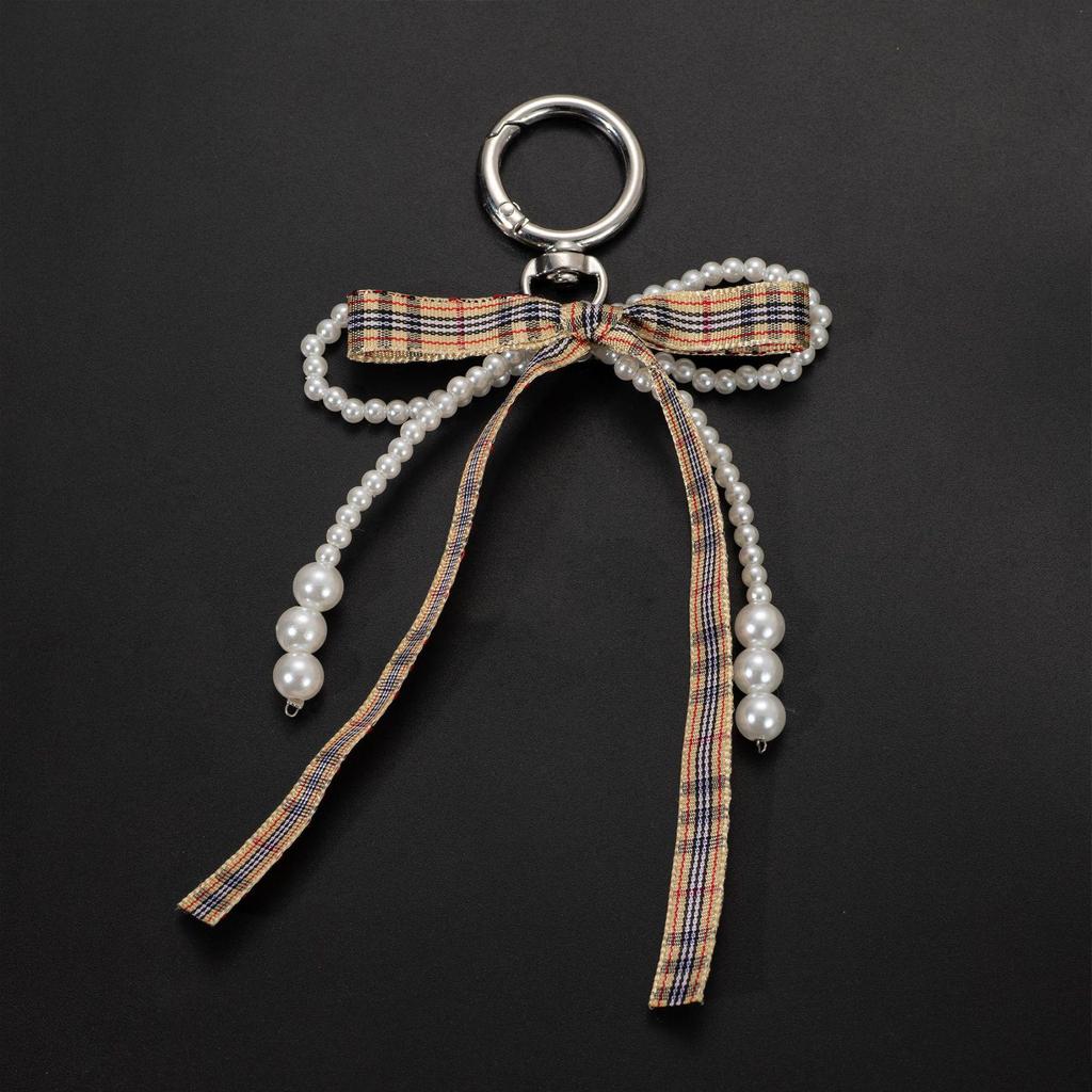 Elegant Coffee Bow-Pearl Heart Keychain Pendant for Handbags