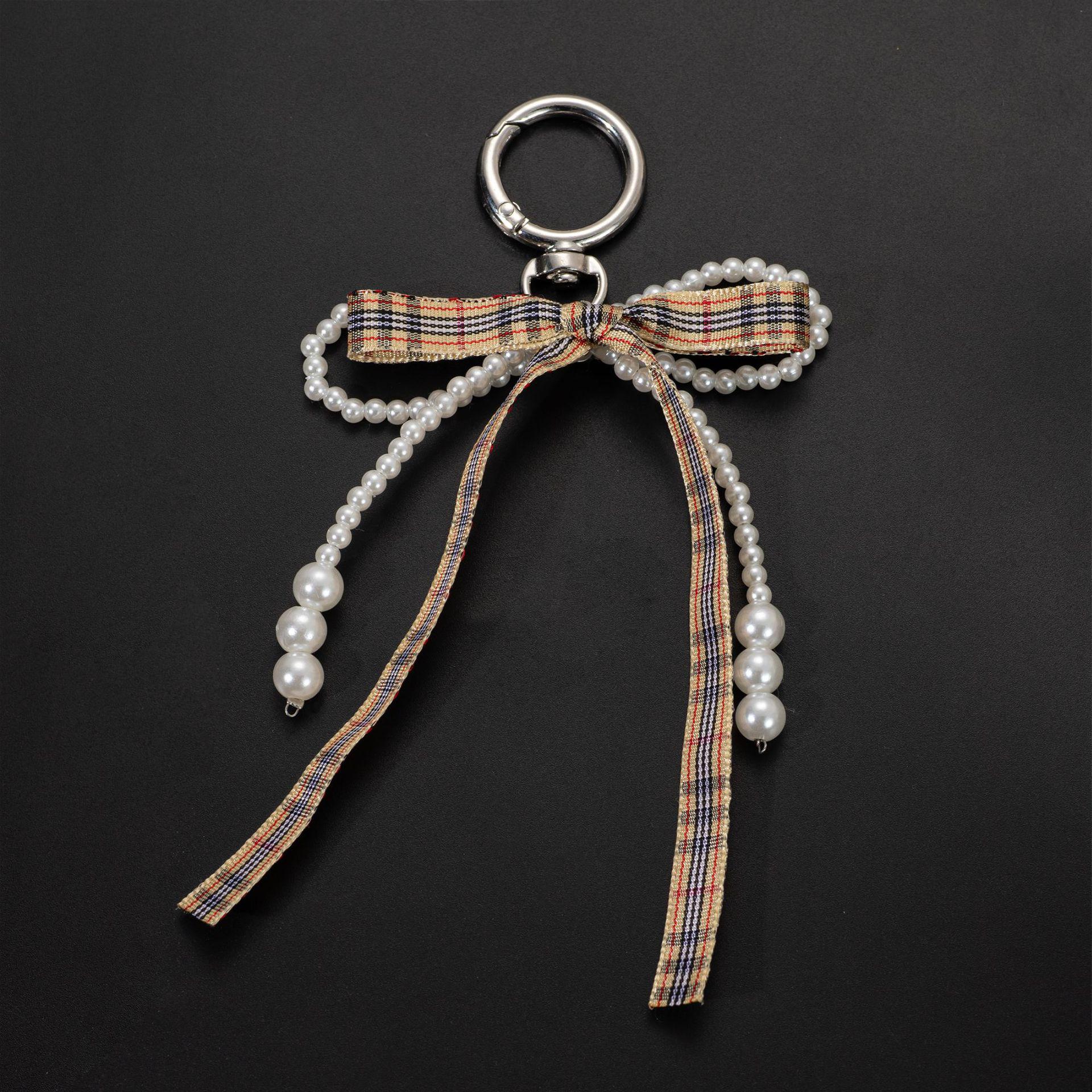 Элегантный кофейный брелок-подвеска в виде банта-сердца с жемчугом для сумок