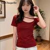 La Chapelle Off-Shoulder Hollow Short Sleeve T-Shirt
