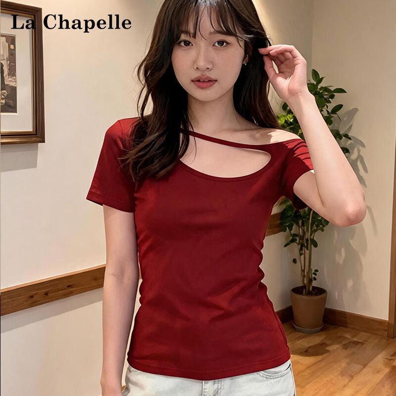 La Chapelle Off-Shoulder Hollow Short Sleeve T-Shirt L