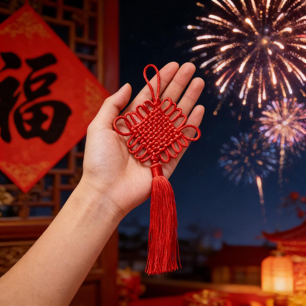 Festive Ornaments Chinese Knot Hanging Decor – Red 5-Piece Set For New Year For Home Entry Festive Display