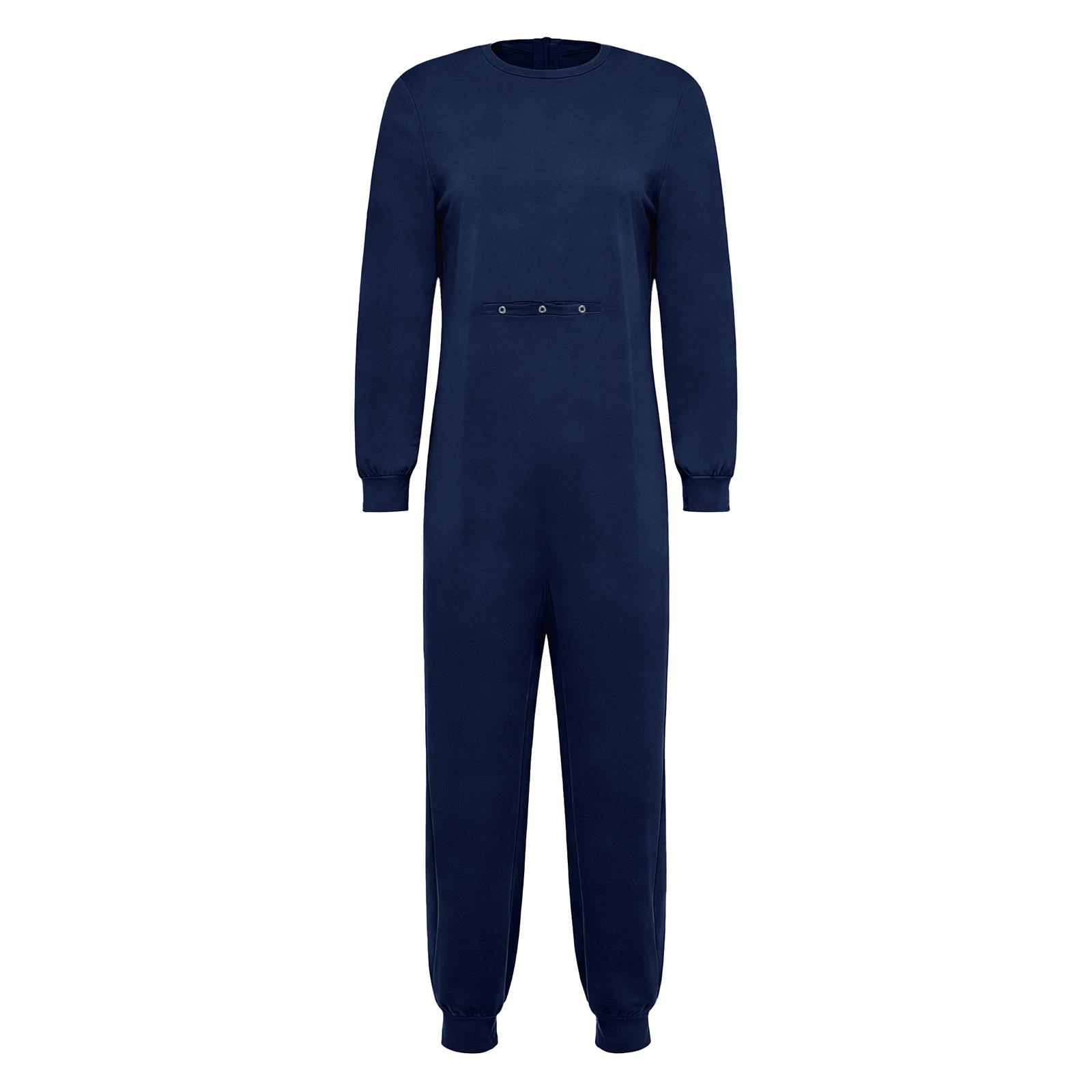 

Womens Adaptive Clothing Long Sleeve Jumpsuit Feeding Tube Access Jogging Pants Back Zipper Anti Strip Romper M темно-синього кольору