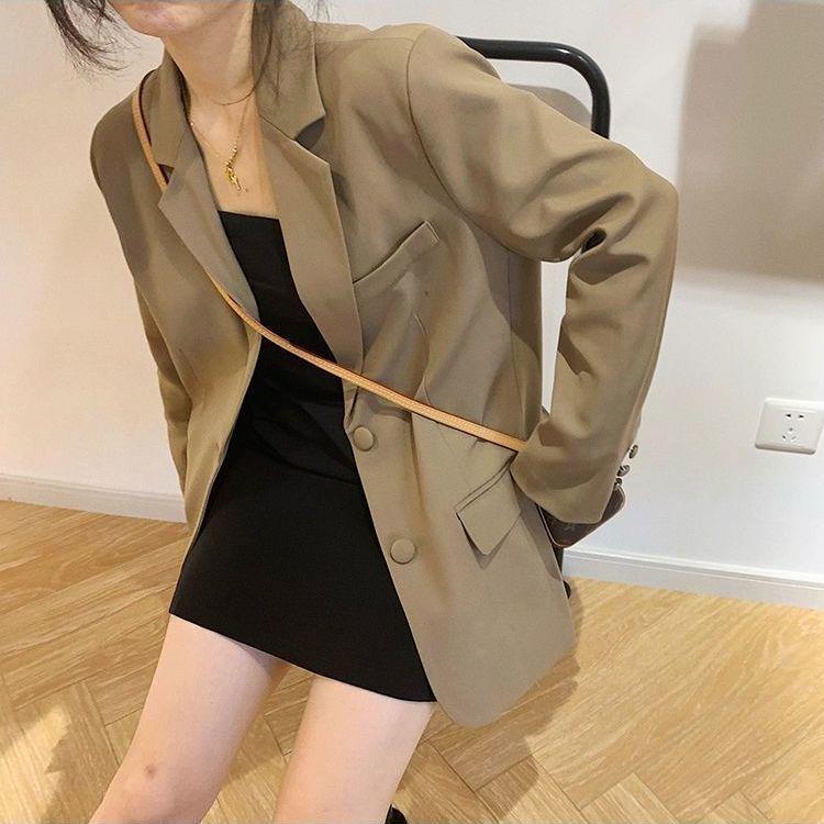 Damen Locker Geschnittener Anzugsakko - 2024 Frühling/Herbst Koreanischer Stil, Mittellang, Schlankmachend, Lässiger Studentenblazer.