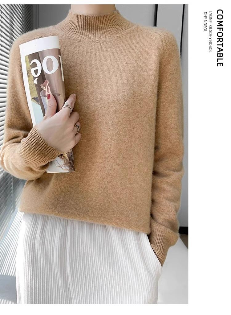 Women's Round Neck Double-Ply Pure Wool Sweater - Thickened Plus Size Solid Color Cashmere Knit Pullover