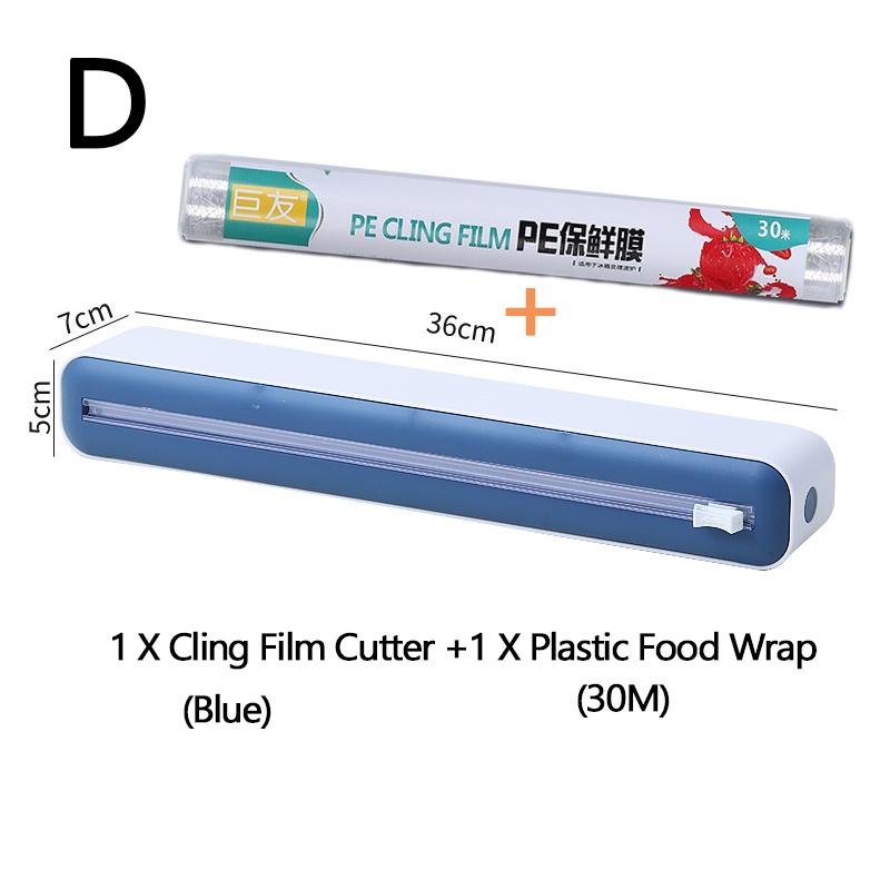 Plastic Wrap Dispenser with Slide Cutter Reusable Food Wrap Cutter Household Cling Film Cutter Refillable Cling Film Dispenser