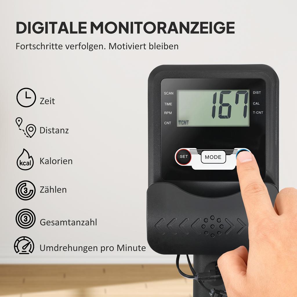 Rudergerät für das Training, Rudergerät mit 6-11 L Wassertank, LCD-Monitor, Handyhalter, 135 kg Belastbarkeit, Stahl, Schwarz