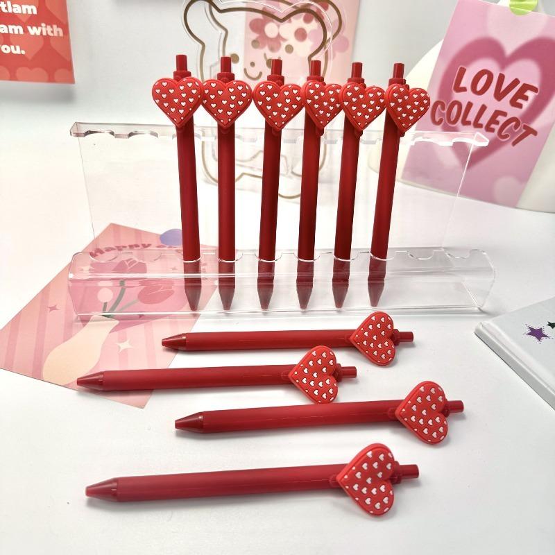 10Pcs Valentine's Day Heart-Shaped Cartoon Neutral Pen, Cute Design, Water-Based Pens for Students and Office Use, Various Styles Randomly Selected