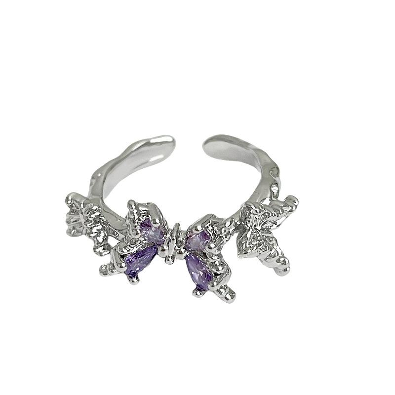 New Niche Zircon Butterfly Ring Opening Adjustable Oil Drip Jewelry Light Luxury Personalized Fashion High-End Accessories