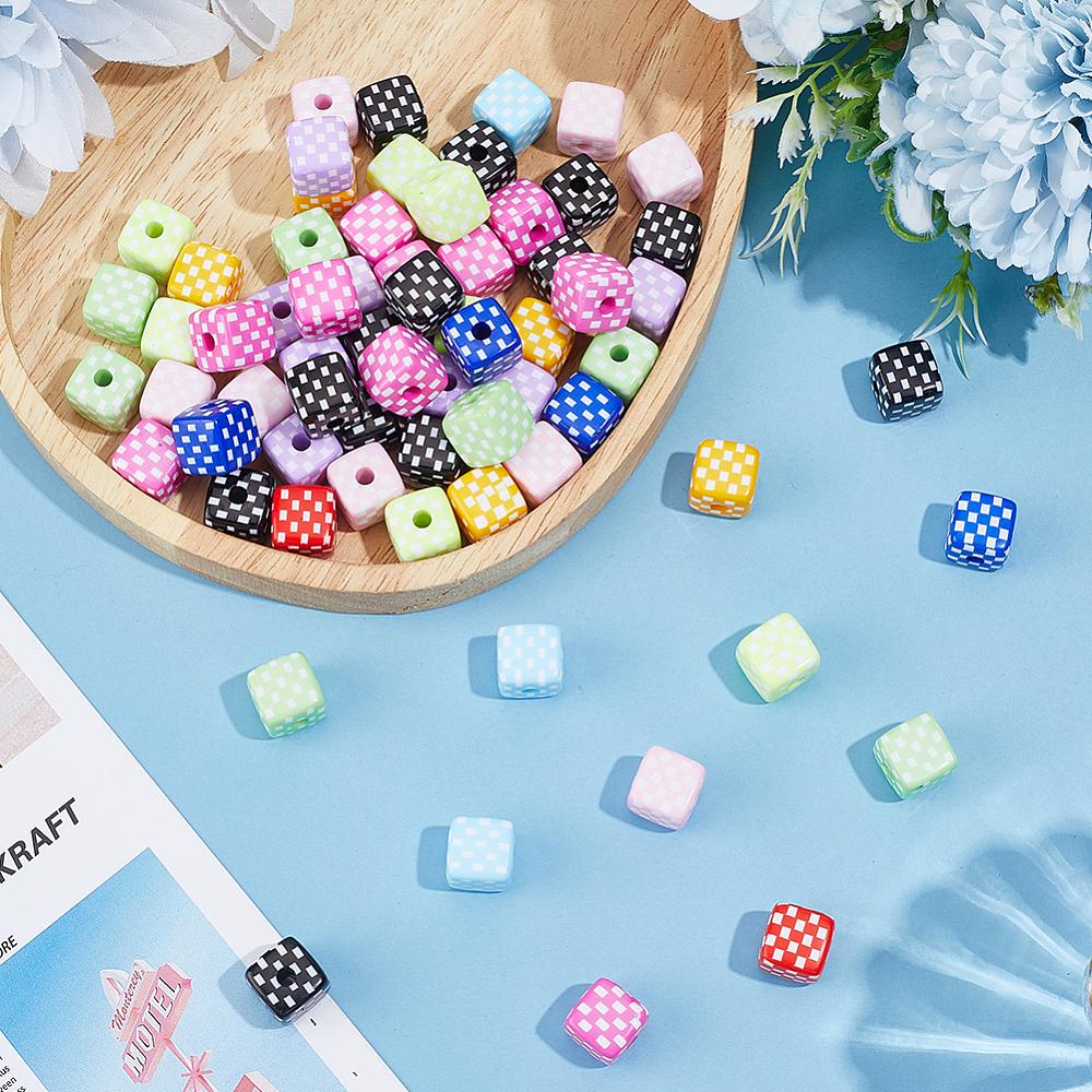 1set 60pcs Opaque Acrylic Beads Cube with Chequer Mixed color 13x13x13mm Hole: 3.5mm