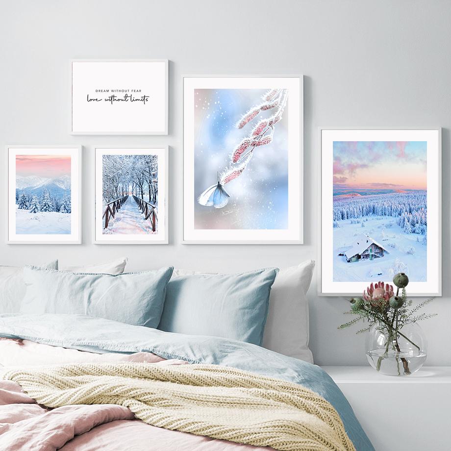 Winter Snow Tree Forest Hill Bridge Butterfly Nordic Posters And Prints Wall Art Canvas Painting Modern Pictures For Living Room