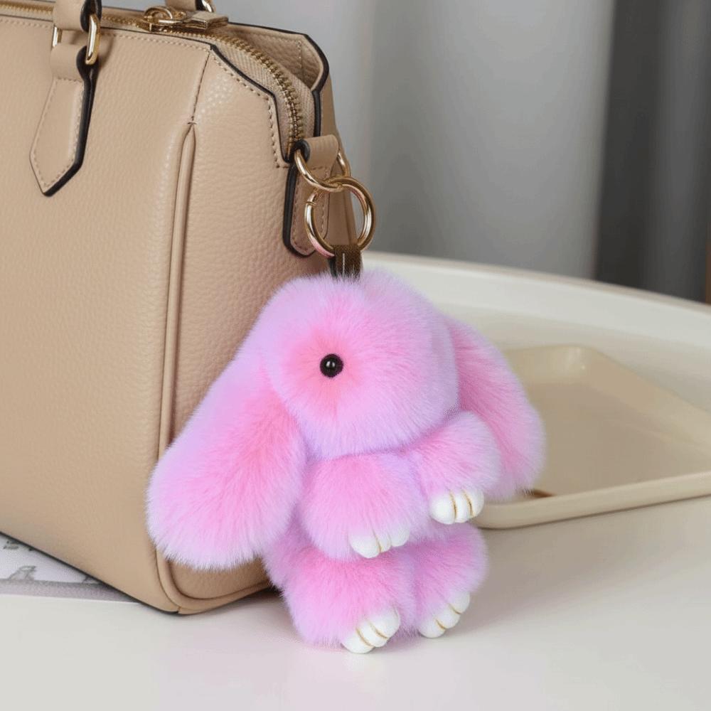 Fashion Play Dead Rabbit Doll Fluffy Plush Rabbit Pendant Animal Shape Rabbit Fur Keychain Women