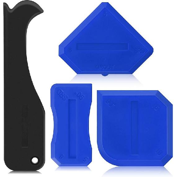 Outus 4 Pieces Silicone Caulking Tool Set Sealant Finishing Grout Scraper Caulking Removal Tool for Kitchen Bathroom Floor Sink Joint Sealant Sealing
