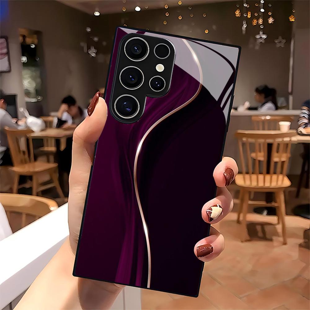 Purple Stripes Glass Phone Case For Samsung Galaxy S26 S25 S24 S22 S23 Ultra S21 S20 Plus 5G Frosted Non-Slip Full Cover