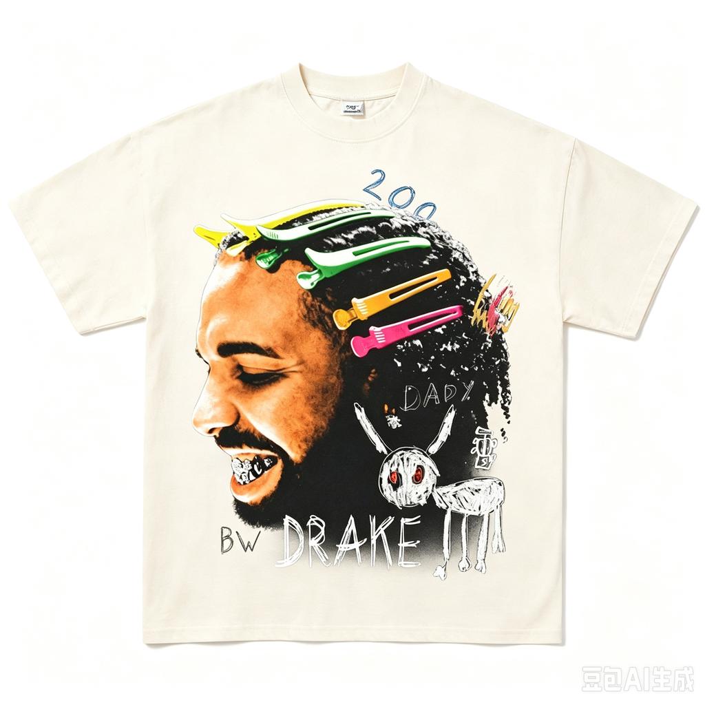 Drake Vintage Rap Portrait Graphic Oversized TShirt Unisex Hip Hop Streetwear Cotton Hot selling leisure Tee