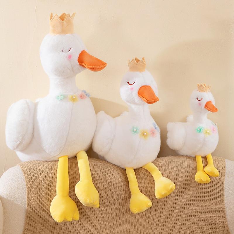 Cute Swan Plush Toy Crown Duck Doll Stuffed Animal Puppet Child Comfort Sleep Pillow