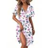 Women's Fashion Short Sleeve Wrap Sundress V-Neck Floral Print Dresses