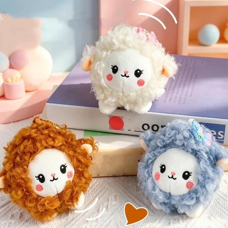 Soft Touch Fluffy Lamb Plush Keychain Cute Lace Flower Decor Bag Charm for Holiday Gifting