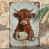 Vintage Highland Cow Metal Sign 8x12 Inch, Rustic Tin Wall Decor Weatherproof, Retro Wall Art for Pub Bar Garage Home, Farmhouse