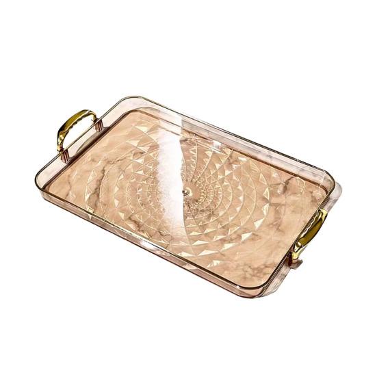 Clear Serving Tray with Handles Multipurpose Fruit Snack Dessert Platter for Home Parties Stackable Decorative Storage Tray Kitchen Organizer