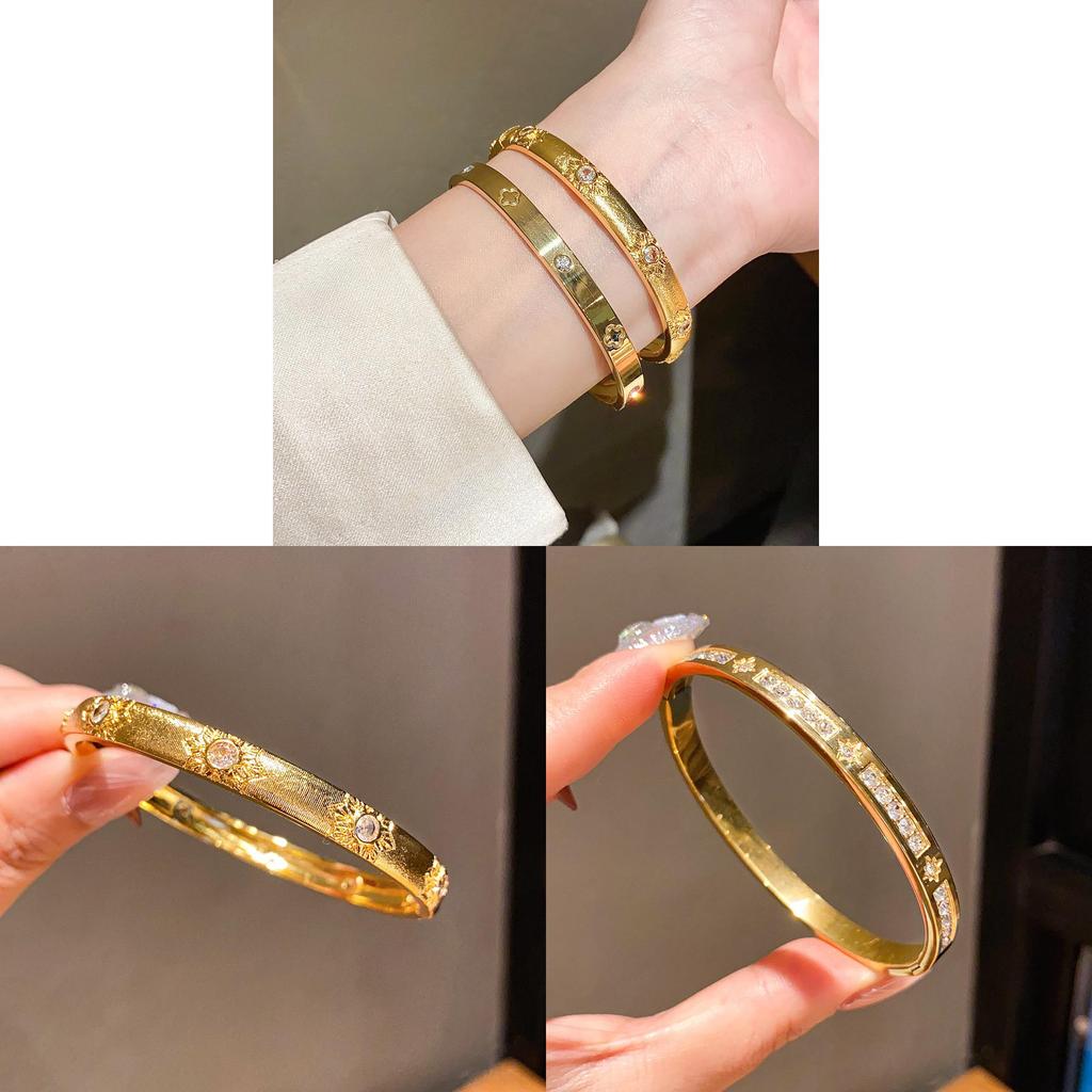 Vintage Floral Copper Bracelet With Zirconia Stones For Elegant Hand Jewelry