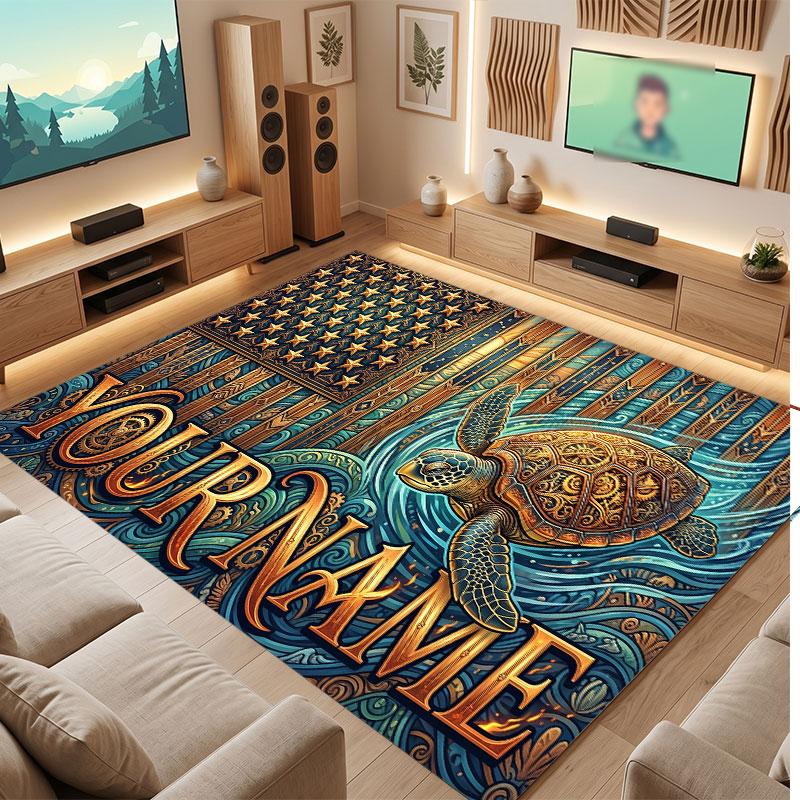 Octopus Sea Life Theme Crystal Velvet Floor Rug Personalized Custom Name Text Warm Carpet Home Decoration