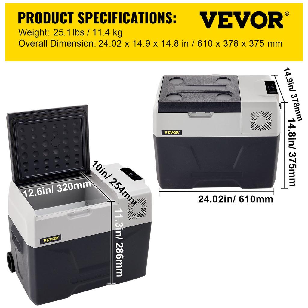 VEVOR Car Refrigerator, 12 Volt Car Refrigerator Fridge, 30 L Single Zone Portable Freezer with Wheels and Handle, -4 degrees F-68 degrees F