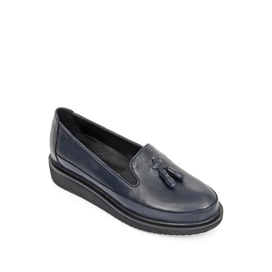 Damen-Freizeitschuhe aus echtem Leder mit Keilabsatz und Mokassins