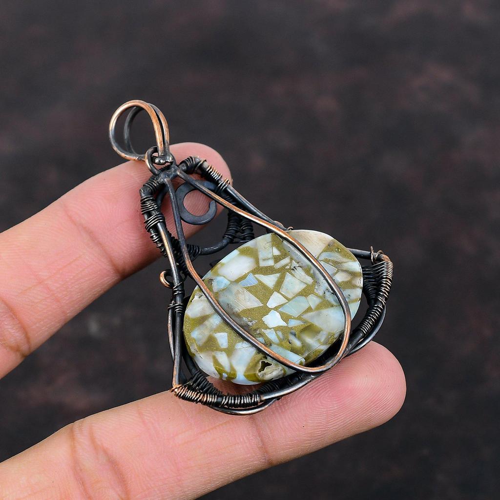 Copper Larimar Pendant Copper Wire Wrapped Gemstone Pendant Copper Jewelry Pendant For Women Handmade Pendant Larimar Jewelry Gift For Wife