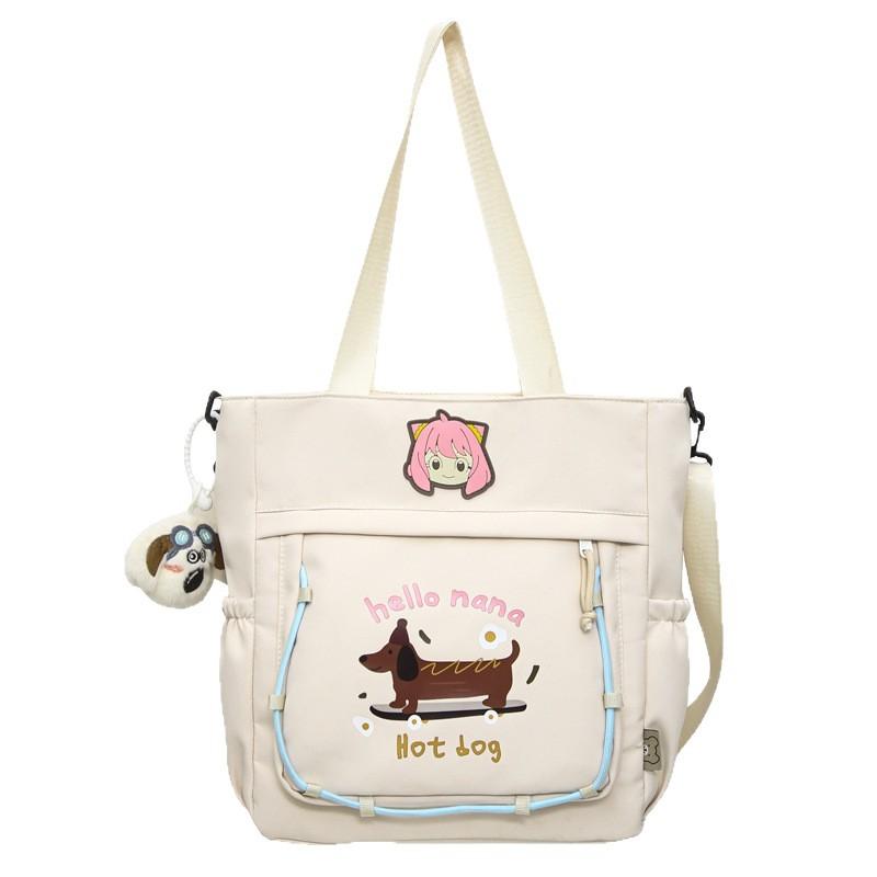 Sweet Beauty Large Canvas Bag Style Japanese Female CampusUses Make Up Bag Cartoon Bag Korean Version of Fresh Female Shoulder Bag Fit