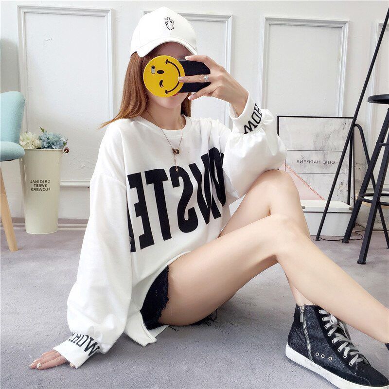 Plus Size Loose Long Sleeve Hoodie Women's Spring Autumn Sweatshirts Casual Round Neck Tops