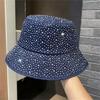 Summer Sun Hat Foldable Outdoor Hat With Rhinestones Decors Sun Protections Fisherman Hat For Women Travel Vacation Wear