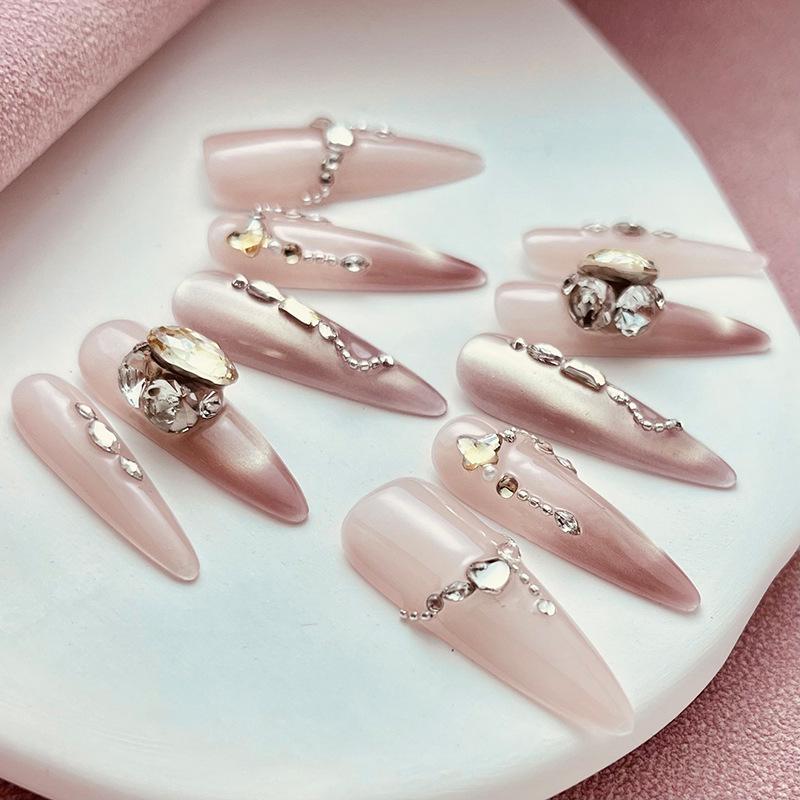 Floating Light Bare: Handmade Smile Cat Eye Champagne K9 Diamond Nail Art Stickers