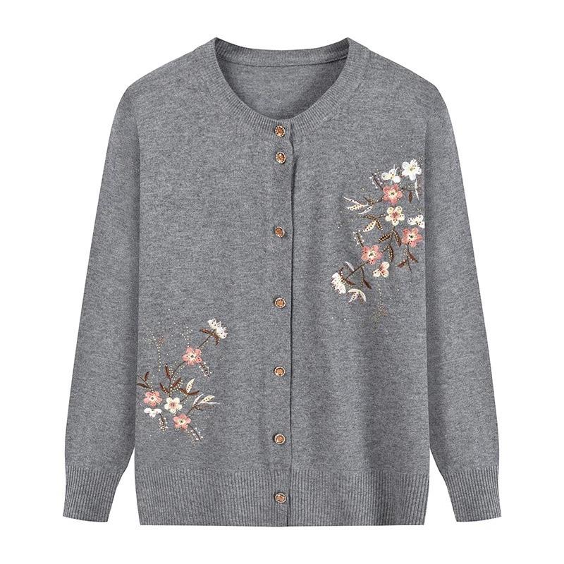Embroidered Cardigans for the Elderly Middle-aged and Elderly Women's Knitted Sweaters Spring and Autumn Sweaters