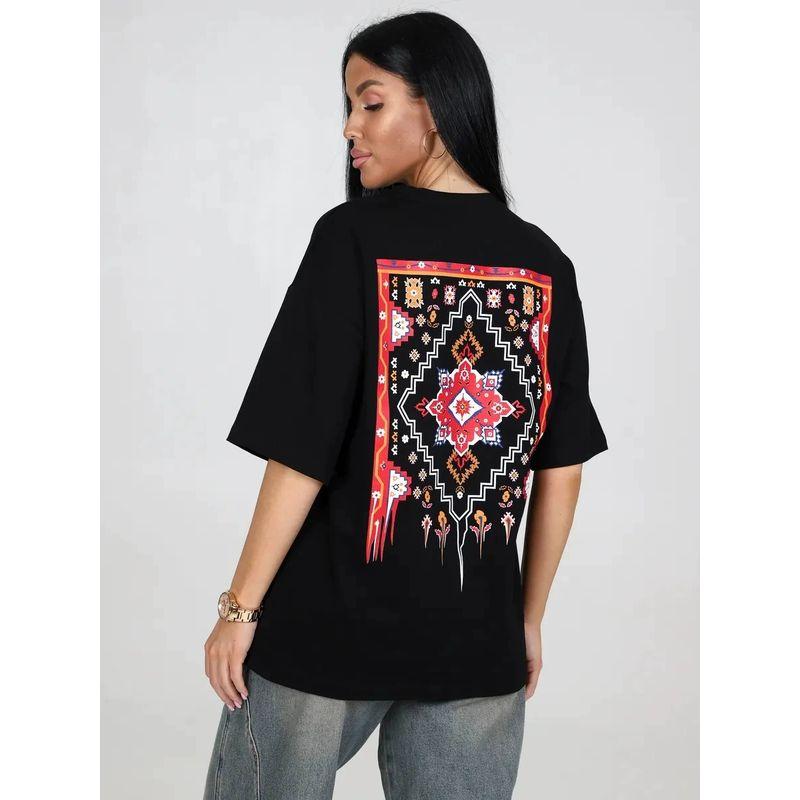 Loose Printed T-shirt Western Style New Fashion Loose Comfortable Leisure Print Cotton T-shirt Top