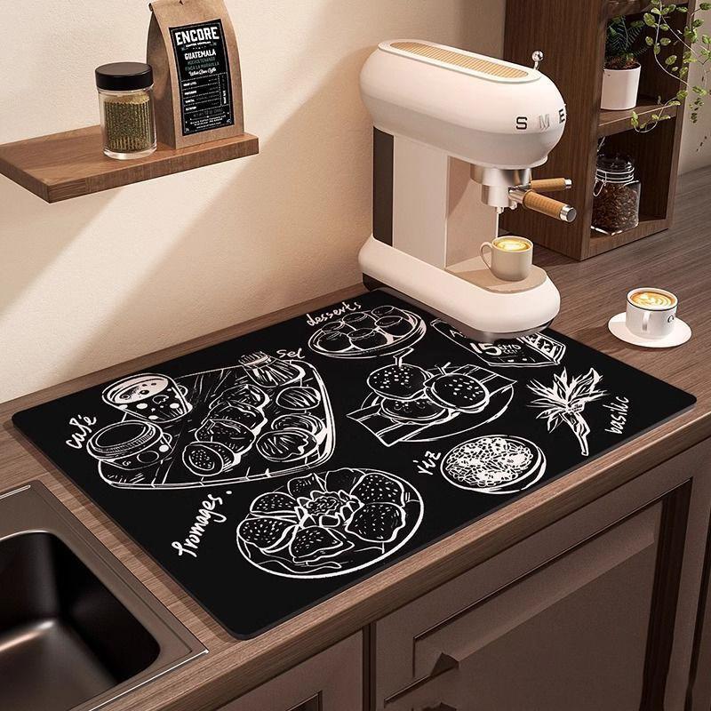 Coffee Machine Mat Waterproof Drain Pad Non-slip Dish Drying Mats for Kitchen Quick Dry Tableware Faucet Placemat Dinnerware