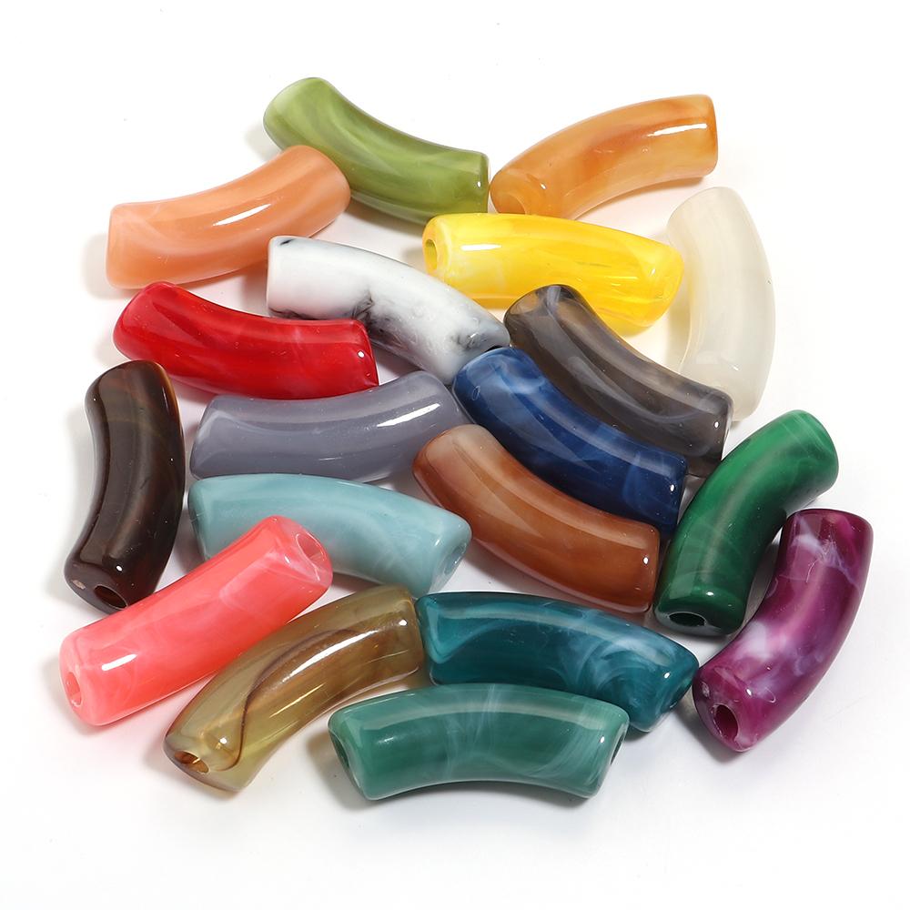 20pcs 35x11mm Acrylic Curved Tube Beads Dual Color Loose Beads For Jewelry Making DIY Handmade Necklace Bracelets Accessories
