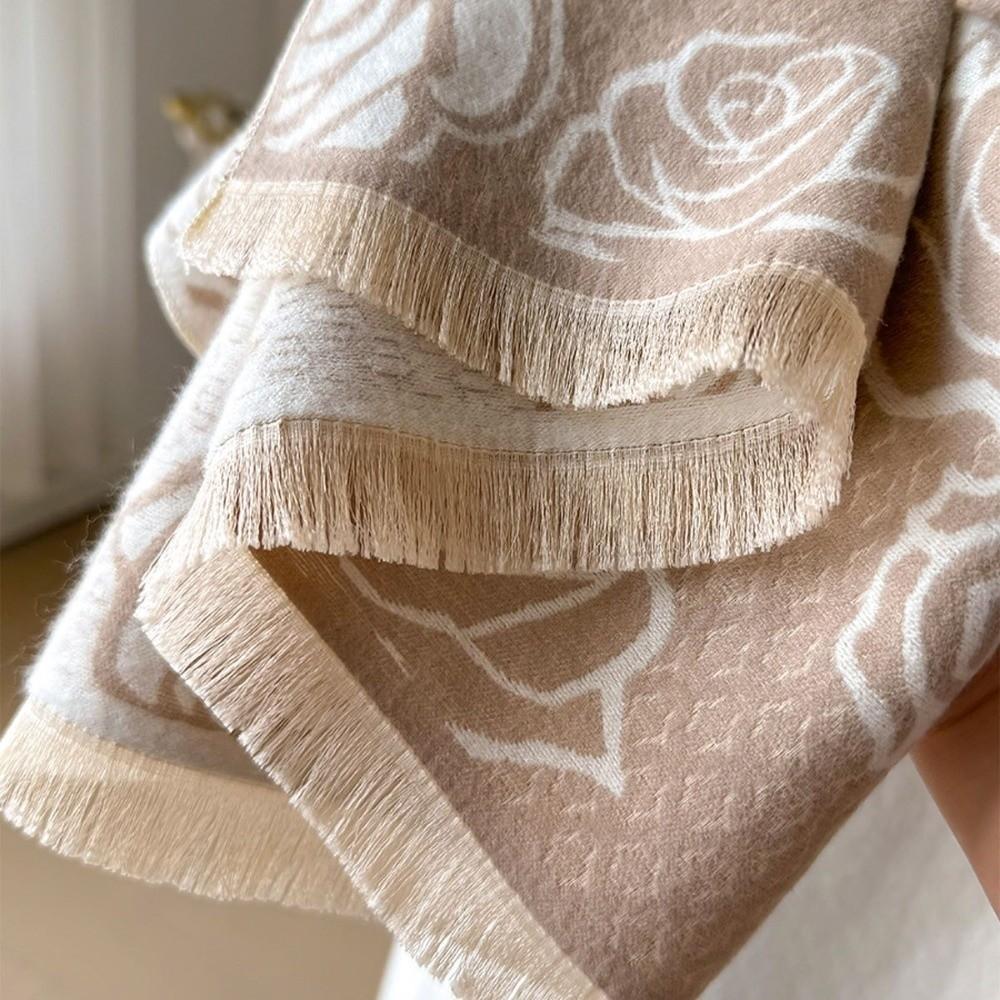 Thick Fringe Shawl Warm Winter Pashmina Shawl Cozy Imitation Cashmere Scarf  for Women