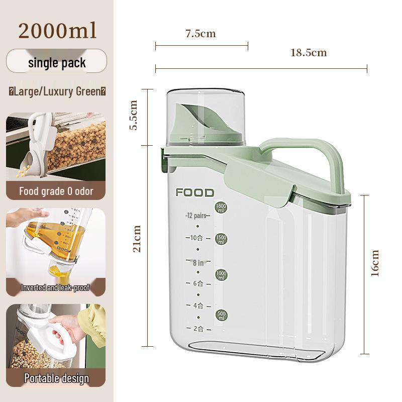Transparent Portable Sealed Container with Measuring Cup for Grain, Cereal, Rice, Cat Food - Moisture & Insect Proof Kitchen Storage.