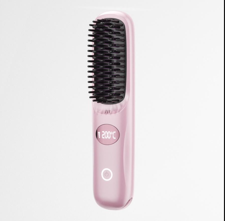Wireless LCD Straightening Comb: Portable Negative Ion Hair Comb with Electric Charging & No Damage Styling.