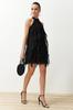 Women's Dress New Season Fashion Black Polka Dot Flounced Chiffon Lined Mini Woven Dress