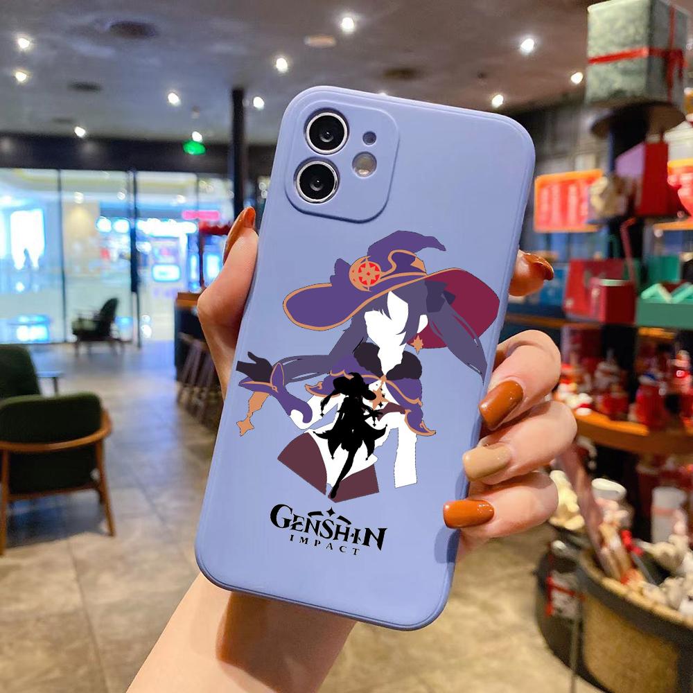 Luxusní čtvercový tekutý silikonový obal na telefon Genshin Impact Anime pro iPhone 14 11 12 13 Pro Max Mini X XS XR 7 8 Plus SE2 DIY kryt